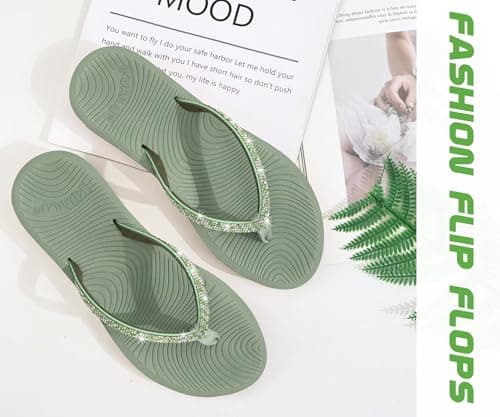 KuaiLu Women's Rhinestone Flip Flops Arch Support Yoga Mat Cushion Sandals — view 6