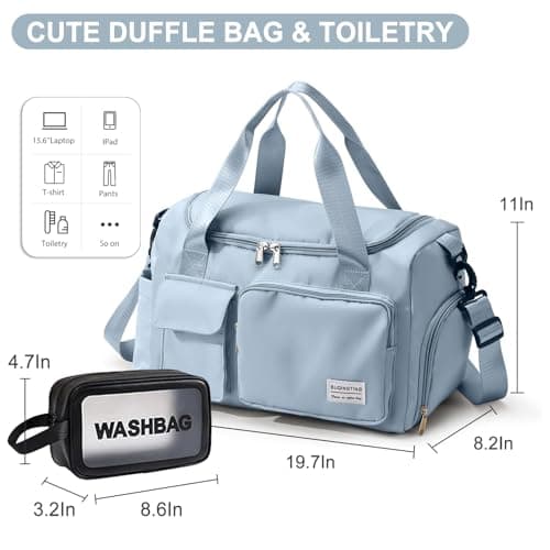 Sky Blue Women's Gym & Travel Duffle Bag - Carry On Weekender with Shoe Compartment — view 3