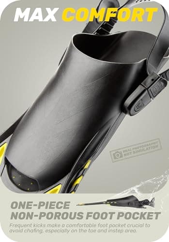 CAPAS Snorkel Fins, Swim Fins Travel Size Short Adjustable for Snorkeling Diving Adult Men Women Kids Open Heel Swimming Flippers (Yellow, S/M) — view 5