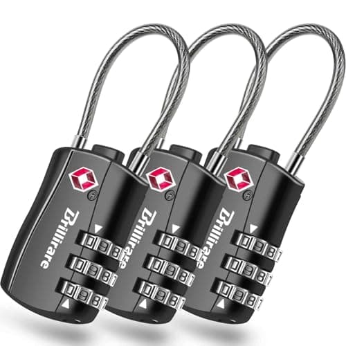 TSA Approved Luggage Locks, Combination Travel Cable Padlock, 3-Digit Waterproof Lock, TSA Accepted Outdoor Keyless Resettable Lock for Lockers, Bags, Gym, Gate, Anti Theft-Black