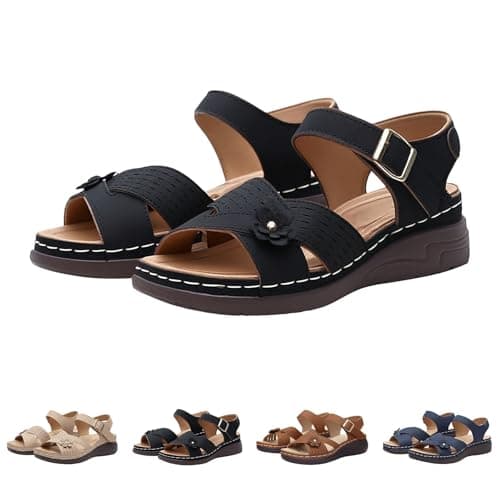 Orthopedic Sandals for Women UK Plantar Fasciitis Comfort Wedge Sandals Open Toe Ankle Strap Sandal Summer Wide Fit Cushion Walking Shoes Ladies Casual Summer Sandal with Arch Support 2-Black, 6 — view 4