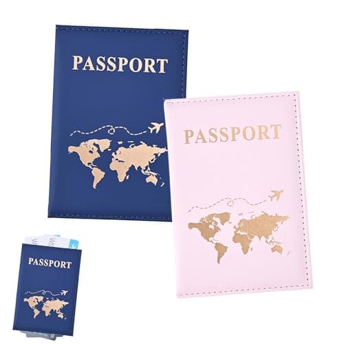 Noenaeni 2PCS Passport Holder, PU Leather Passport Cover, Blue, Pink