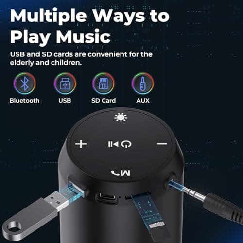 VOSFEEL Bluetooth Speaker Wireless - Portable Speakers Wireless Bluetooth With LED Light Louder Volume Bass Music Stereo, TF Card, USB, Aux, Mic for Home Outdoor Party Travel — view 4