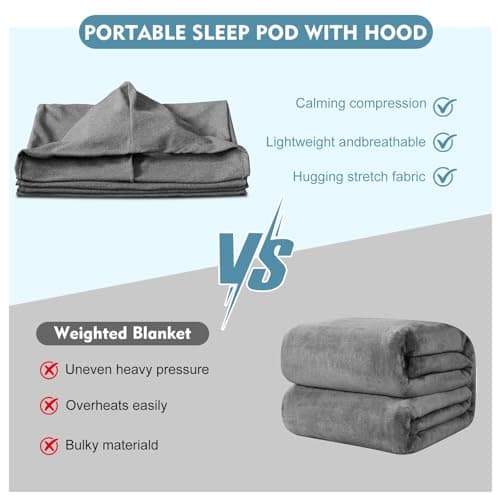 Vibe2Go Alide Sleep Pod 360 Wrap Wearable Compression Blanket, Sensory Calming Sleep Sack for Adults, Washable Portable Travel Sleeping Bag, Grey 185x50cm — view 4