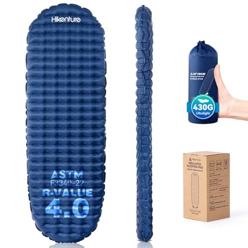 HIKENTURE 430g Ultralight Camping Mat, 4.0 R-Value 8cm Sleeping Pad, Blue