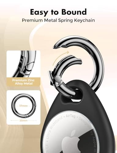 UNBREAKcable 360° Protective Case for AirTag (1st & 2nd Generation) [4 Pack], TPU Full Cover Keyring Holder with Premium Zinc Alloy Spring Clip, Scratch-Resistant Design for Keys, Bags, Luggage — view 6