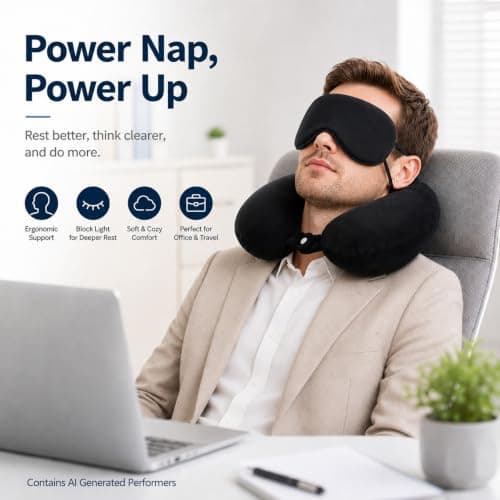 RAINFLOW Travel Neck Pillow Set - Black Memory Foam Cushion with Eye Mask — view 5