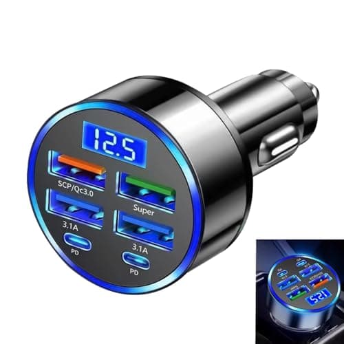6 in 1 12V/24V Car Charger Fast Charge for IPhone, 300W Super Fast 30Minute
