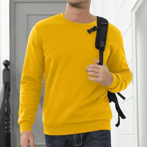 Mens Sweatshirts Warm Fleece Jumpers Sherpa Lined Pullover Sweater Classic Winter Sweatshirt Mens Fleece Lined Sweatshirts Warm Jumper Winter Crewneck Sweater Thermal Pullover Yellow — view 2