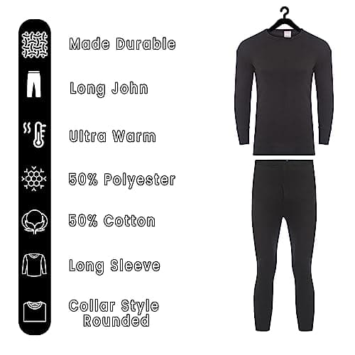 Heatwave® Men's Extreme Thermal Underwear Set, Long Sleeve Top & Long Johns, Winter Outdoor Ski Wear Thermals, Small Black — view 2