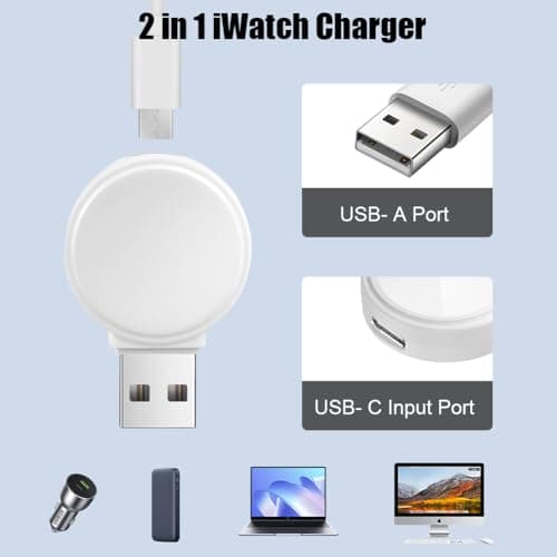 Flintronic USB Charger for Apple Watch, Wireless Charger Portable USB Charger for iWatch, USB-A & USB-C Magnetic iWatch Charger, Travel Cordless Charger for Apple Watch10/9/8/7/6/5/4/3/2/SE 2/Ultra 2 — view 3