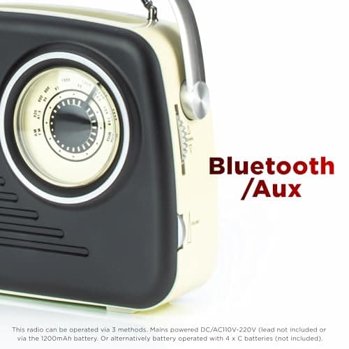 IONOS Retro Portable FM Radio, 10m Wireless, SD USB, 3W, Cream and Black — view 2