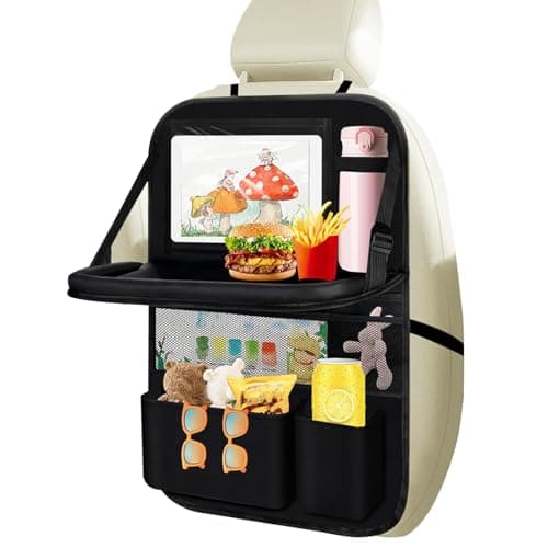 Car Seat Organiser for Kids Multifunctional Waterproof Car Seat Back Protectors Kick Mats with Foldable Tray and Many Pockets 61x42cm Large Storage Bag Travel Accessories for Books, Toys, Snacks