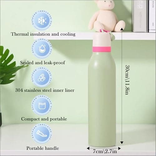 24oz Insulated Water Bottle with Straw & Strap, Stainless Steel Double Wall Vacuum Flask, Reusable Thermal Flask for Keeps 24H Cold/12H Hot, Leakproof BPA-Free for Travel, Gym, Hiking (Army Green) — view 2