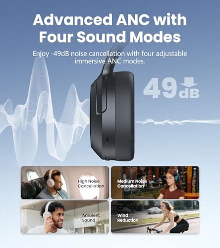 Edifier W820NB Plus Gen 2 Over-Ear Noise Cancelling Headphones, Dark Gray — view 3