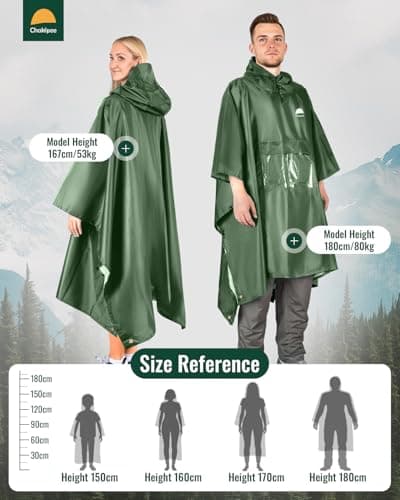 Chakipee Rain Waterproof Poncho Adult Reusable Rain Cape Lightweight with Transparent Pocket, Packable Poncho Multi-Purpose for Travel, Hiking, Camping, Festival Green — view 2