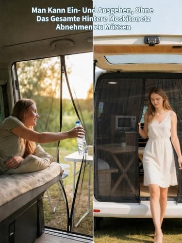 Mosquito Net Travel Magnetic for VW T5/T6 Tailgate, 151 x 194 cm Insect Protection with Two-Way Zip, Camper Accessories for Back Door, for Sliding Door and Camping (Back) — view 6