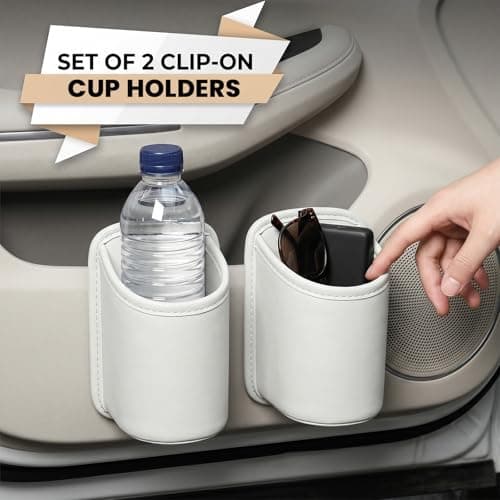 Hounyou 2Pcs Car Cup Holder, Leather Cup Holders for Cars, for Holding Phones, Snacks & Drinks (White) — view 5