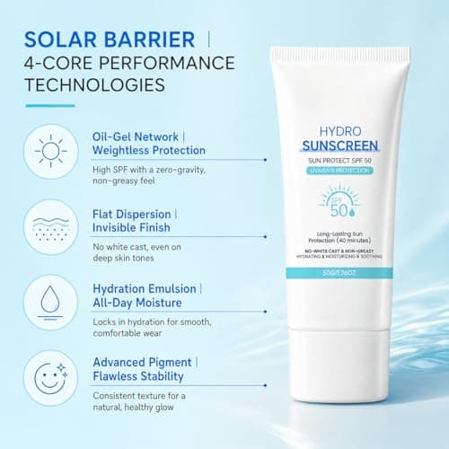 Sunscreen SPF 50 for Face, Water-Based Moisturiser with SPF, Broad Spectrum UVA/UVB Protection, No White Cast & Non-Greasy, Lightweight Daily Sun Cream Under Makeup, Travel Size 50g — view 2