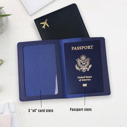 KYRINOVA 2 Pcs Passport Holder, PU Leather Travel Document Holder, Portable Passport Wallet for Travelers Business Cards Tickets (Dark Blue Black) — view 4