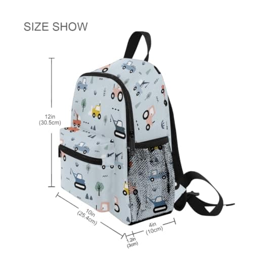 Mnsruu Kids Toddler Backpack Cute Construction Vehicles Car Preschool Kindergarten Bookbag Nursery Travel Bag for Boys Daycare — view 2