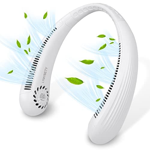 LYMYBETY Portable Neck Fan, Rechargeable Hanging Bladeless Hands Free Fan with 3 Speeds, 3000 mAh Battery Operated Wearable Personal for Men Women Kids Home Office Travel Outdoor (White, T36)
