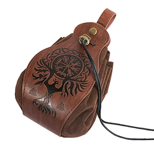 HiiFeuer Medeival Faux Leather Pouch, Portable Drawstring Purse, Vintage Belt Pouch Dice Bag for LARP Ren Faire (Phoenix Brown)