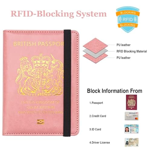 FACATH UK Passport Holder with Gilded UK Passport Pattern: Passport Covers Slim, Durable & British-Themed | Perfect Fit for UK Passports (Pink) — view 2