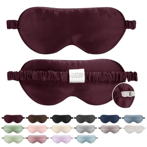 SILKTALE Mulberry Silk Blackout Adjustable Sleep Eye Mask for Men/Women Travel Plane,Burgundy