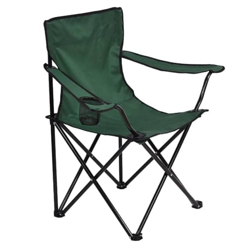 HomlyPro Folding Camping Chair - 1 Pack, Lightweight, Portable & Durable Steel Frame, 120kg Capacity, Armrests with Cup Holder, Carry Bag, Beach Chairs for Picnic, Garden, Fishing (Green)
