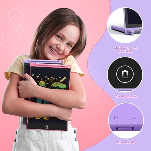 TECJOE 2 Pack LCD Writing Tablet, 10 Inch Colorful Doodle Board for Kids, Electronic Drawing Tablet Drawing Pads,Kids Travel Games Activity for Learning,Gifts for 3–6-Year-Old(Pink and Violet) — view 2