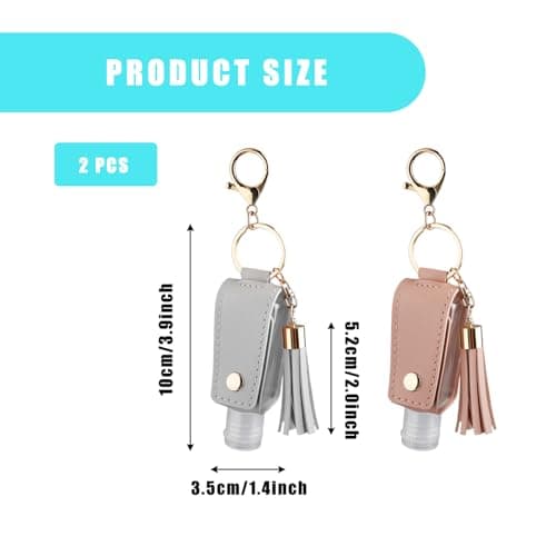 Bojueshaw 2Pack Refillable Travel Bottles Keychain,Leakproof Plastic Bottles with PU Leather Cover,Portable Hand Sanitizer Holders for Travel,Gym,Office — view 2