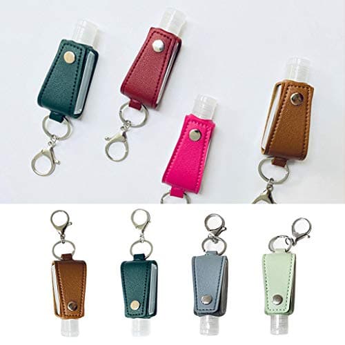 SAKEIOU Clear Empty Bottle Hand Sanitizer Container with Faux Leather Keychain Holder Refillable Bottle White — view 6