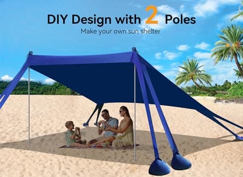 Vibemo Beach Tent, UPF50+ Protection Sun Shelter with 8 Sandbags, 10 x 10ft, Includes Sand Shovel, Ground Pegs & Stability Poles, Outdoor Beach Canopy Pop Up Sunshade for Camping, Fishing, or Picnics — view 3