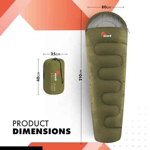 azark Premium Single Sleeping Bag, 350GSM, Lightweight and Waterproof, 4 Seasons of Camping, Hiking and Outdoors, Sleeping bag for Adults & Kids (Green) — view 2