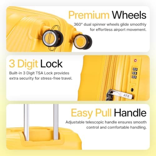 ATX Luggage Medium Suitcase Expandable Unbreakable Polypropylene Hard Shell Hold Check in Fits 23-26KG Super Lightweight with 4 Dual Spinner Wheels and Built in TSA Lock (Honey Yellow, 86 Liters) — view 3