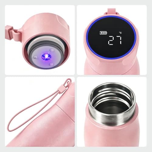 Insulated Stainless Steel Water Bottle with UV Sterilization & Hydration Reminder, USB-C Rechargeable, BPA-Free&Leak-Proof Smart Self-Cleaning Water Bottle, Ideal for Office, Travel and Gifts, Pink — view 5