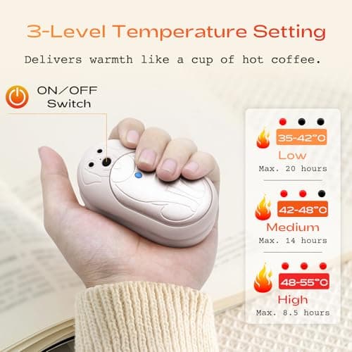 Lepwings Rechargeable Hand Warmers 2 Pack, 6000mAh Battery Long Lasting, 3 Levels Heating Electric Pocket Hand Warmer, Winter Gift for Men and Women, Ideal for Golf Hunting Outdoor Activities, Cream — view 3