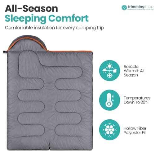 Trimming Shop, 4 Season Sleeping Bag for Adults, Warm Hooded, Grey & Orange — view 4
