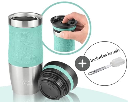 Milu Travel Mug 370ml 450ml - Insulated Coffee Cup to go - 100% Leak Proof - Stainless Steel Drinking Mug - Car Mug Double Wall Insulation Thermo Coffee Flask (Teal, 450ml) — view 6