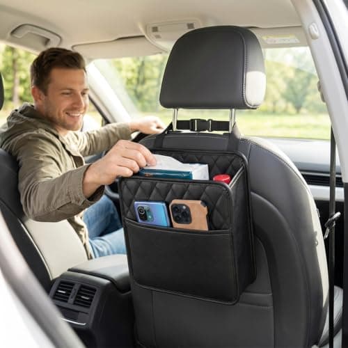 XZSKD Car Storage Organiser, Car Seat Storage Organiser for Family Road Trips and Daily Commutes, Car Tidy with Multiple Pockets, Black Car Seat Organiser with Adjustable Straps for Most Vehicles — view 4