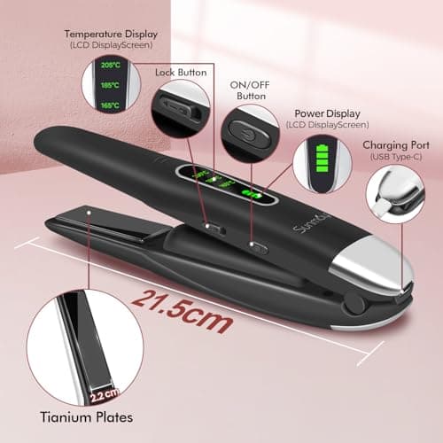 SUNMAY Voga 2 in 1 Cordless Hair Straighteners and Curler, Travel Wireless Portable USB Rechargeable Straightener, Mini Flat Iron Curling Wand with Titanium Plate –3 Temperature Temps, 5000mAh Battery — view 5
