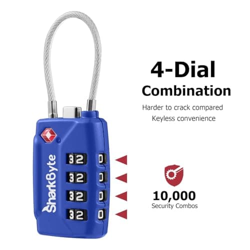 SharkByte TSA Suitcase Locks - 4-Dial Security Travel Combination Padlock, Flexible Wire Cable Travel Lock for Suitcases Luggage Case Travel Bag Gym Locker Code Small Padlock (Pack of 1) — view 5