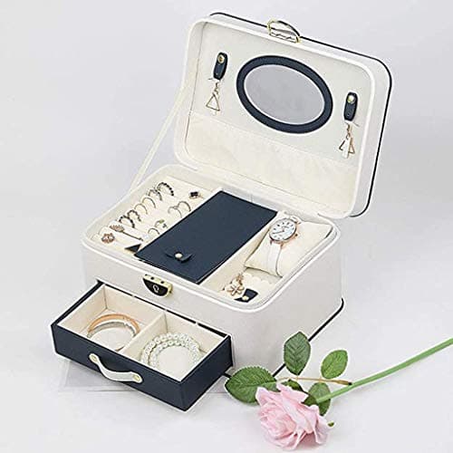 OZBMA Jewellery Organizer for Women Multi-Layer Travel es with Mirror and Lock Earrings Necklaces Rings Bracelet Boxes (25X18.5X13.5cm) (Color : Blue) (White) (White) — view 2