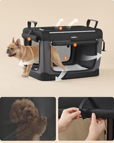 Feandrea Collapsible Dog Crate, Portable Pet Travel Crate for Small Dogs, 60 x 42 x 42 cm, Oxford Fabric Pet Carrier with Mesh Doors, Storage Pocket, Ink Black PDC016B01 — view 4