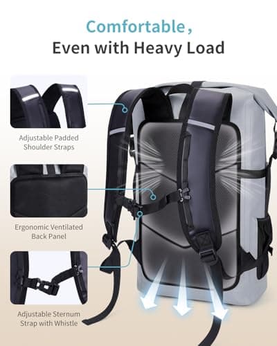 ECOHUB Waterproof Dry Bag Backpack, Roll Top Closure Heavy Duty Waterproof Backpack, Dry Bag Rucksack with IPX8 Water proof Phone Case for Hiking, Kayaking, Boating, Camping, Fishing, 30L-Grey — view 2