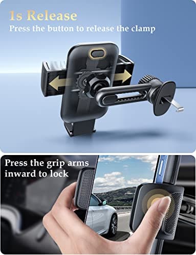 Phone Holder for Car Vent: [Never Blocking] Air Vent Cell Phones Mount, Quick Release Car Phone Mount with Stable Hook Clip, 360° Rotation Automobile Phone Cradle for iPhone Samsung Huawei-Acrylic — view 5