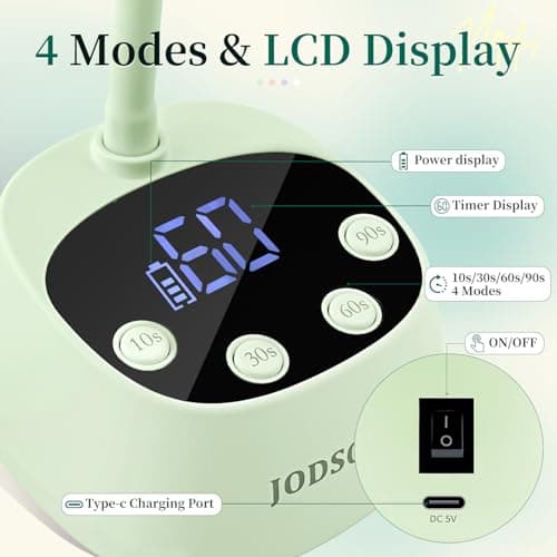 JODSONE Fast Curing U V Nail Lamp - Portable and Flexible Gooseneck Lamp with 360° Adjustable Design, Rechargeable LED Dryer for Gel Polish, Auto Sensor & 4 Timers, Home DIY Manicure Light Mint Green — view 4