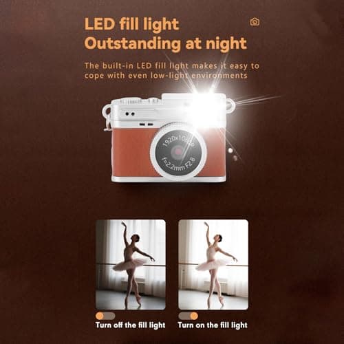 VBESTLIFE Mini Keychain Camera, 1080P 2MP FHD Mini Retro Digital Camera with 0.96inch Screen, LED Fill Light, Pocket Video Recorder, OTG Adapters for Travel (Brown) — view 5