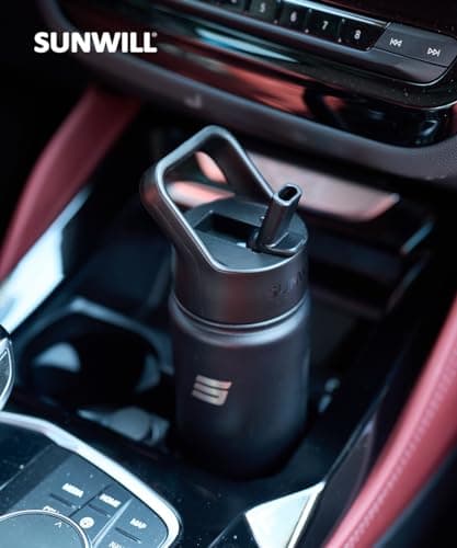 SUNWILL Metal Water Bottle with Straw Stainless Steel, 650ml Insulated Leakproof Thermal Flask for Cold and Hot Drink, Travel, Sports, Gym, Black — view 5